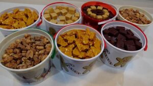 homemade candy and nut buckets